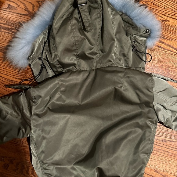 SAM jacket green bomber size XS with blue faux fur hood - Picture 4 of 4